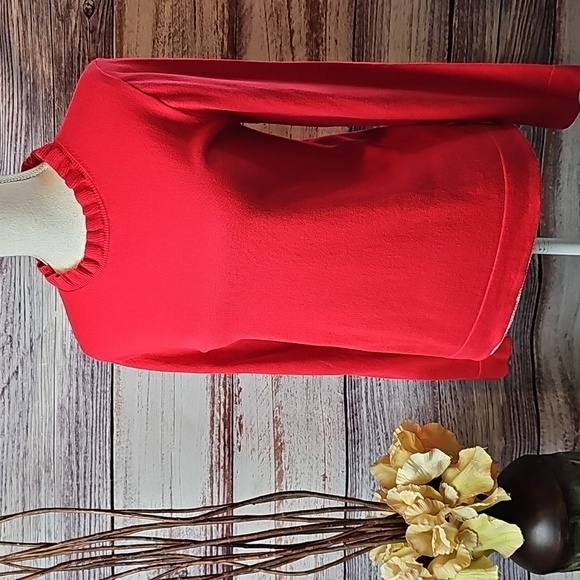 J. Crew Sweaters - NWT J. CREW RED LONG SLEEVE RUFFLE NECK PULLOVER SWEATER